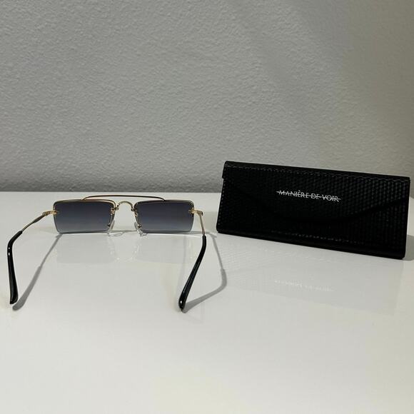 Manière De Voir Black Rectangle Sunglasses with Gold Accents - Picture 5 of 12